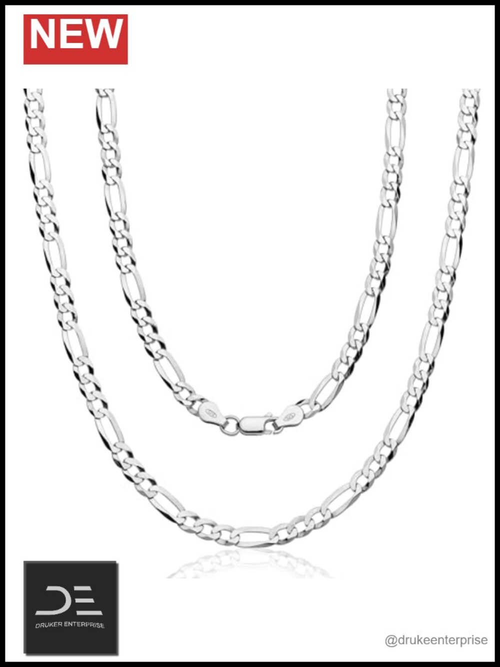 Sterling Silver 7mm Figaro Link Chain Necklace 26" Italy Lobster Claw